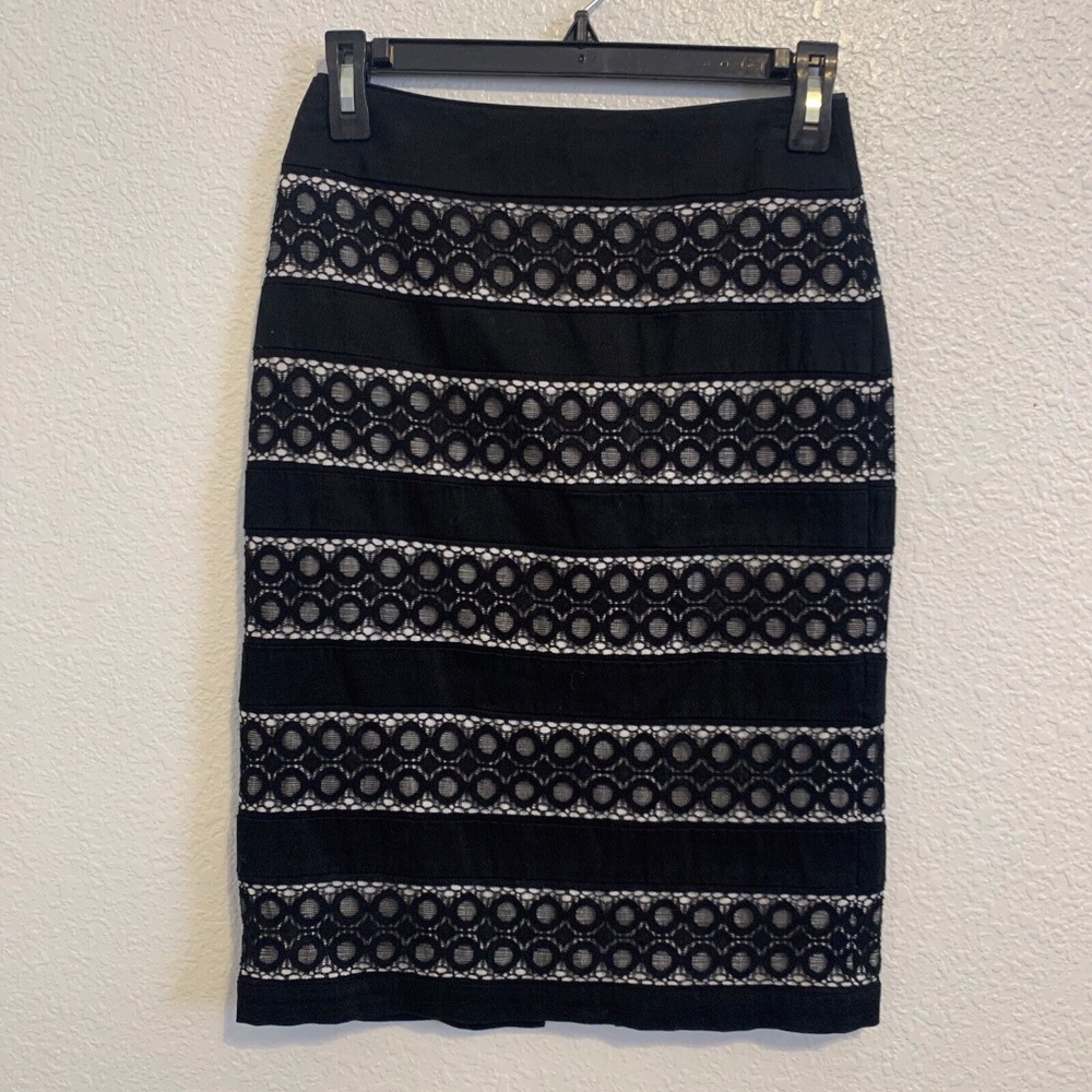 White House Black Market Black Circle Straight Pencil Skirt Women's Size 0